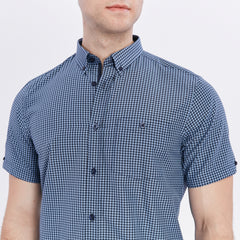 Xact Men's Gingham Check Shirt with Button-Down Collar - Short Sleeved