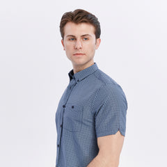 Xact Men's Gingham Check Shirt with Button-Down Collar - Short Sleeved