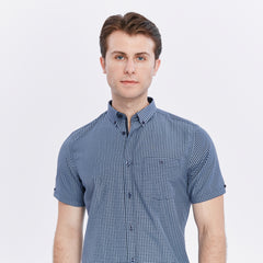 Xact Men's Gingham Check Shirt with Button-Down Collar - Short Sleeved