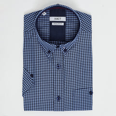 Xact Men's Gingham Check Shirt with Button-Down Collar - Short Sleeved