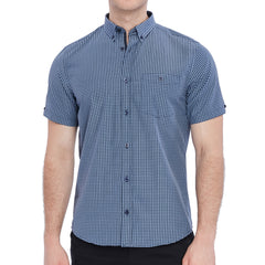 Xact Men's Gingham Check Shirt with Button-Down Collar - Short Sleeved-Main Image