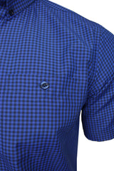 Xact Men's Gingham Check Shirt with Button-Down Collar - Short Sleeved-3