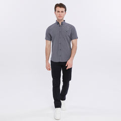 Xact Men's Gingham Check Shirt with Button-Down Collar - Short Sleeved-2