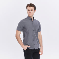 Xact Men's Gingham Check Shirt with Button-Down Collar - Short Sleeved-3