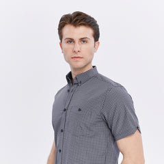 Xact Men's Gingham Check Shirt with Button-Down Collar - Short Sleeved