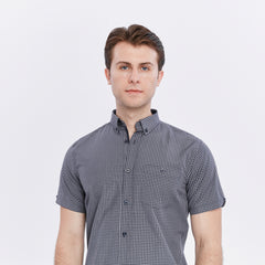 Xact Men's Gingham Check Shirt with Button-Down Collar - Short Sleeved