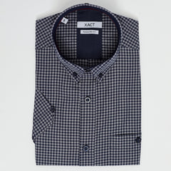 Xact Men's Gingham Check Shirt with Button-Down Collar - Short Sleeved