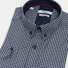 Xact Men's Gingham Check Shirt with Button-Down Collar - Short Sleeved