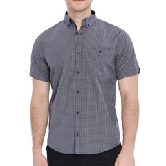 Xact Men's Gingham Check Shirt with Button-Down Collar - Short Sleeved-Main Image