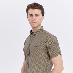 Xact Men's Gingham Check Shirt with Button-Down Collar - Short Sleeved