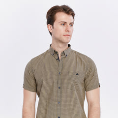 Xact Men's Gingham Check Shirt with Button-Down Collar - Short Sleeved