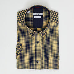 Xact Men's Gingham Check Shirt with Button-Down Collar - Short Sleeved