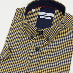 Xact Men's Gingham Check Shirt with Button-Down Collar - Short Sleeved