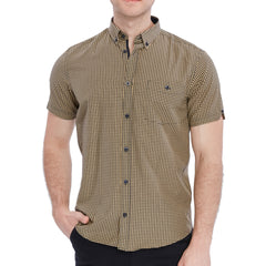 Xact Men's Gingham Check Shirt with Button-Down Collar - Short Sleeved-Main Image