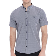 Xact Men's Gingham Check Shirt with Button-Down Collar - Short Sleeved-Main Image