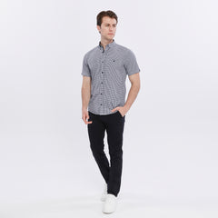 Xact Men's Gingham Check Shirt with Button-Down Collar - Short Sleeved-2