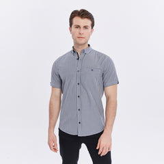 Xact Men's Gingham Check Shirt with Button-Down Collar - Short Sleeved-3