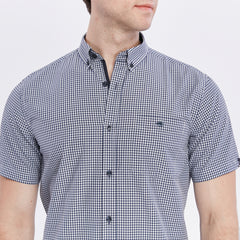 Xact Men's Gingham Check Shirt with Button-Down Collar - Short Sleeved