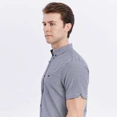 Xact Men's Gingham Check Shirt with Button-Down Collar - Short Sleeved