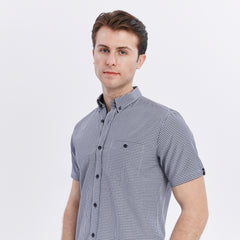 Xact Men's Gingham Check Shirt with Button-Down Collar - Short Sleeved