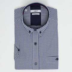 Xact Men's Gingham Check Shirt with Button-Down Collar - Short Sleeved