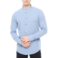 Xact Mens Cotton Linen Grandad/ Band Collar Tunic Shirt - Long Sleeved-Main Image