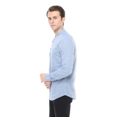 Xact Mens Cotton Linen Grandad Band Collar Tunic Shirt, Long Sleeved, Regular Fit-3