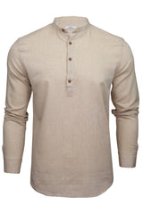 Xact Mens Cotton Linen Grandad Band Collar Tunic Shirt, Long Sleeved, Regular Fit-2