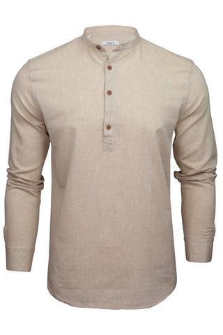Xact Mens Cotton Linen Grandad Band Collar Tunic Shirt, Long Sleeved, Regular Fit-Main Image