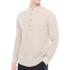 Xact Mens Cotton Linen Grandad Band Collar Tunic Shirt, Long Sleeved, Regular Fit-Main Image
