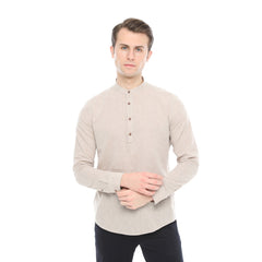 Xact Mens Cotton Linen Grandad Band Collar Tunic Shirt, Long Sleeved, Regular Fit-2