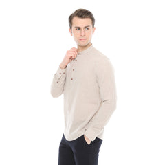 Xact Mens Cotton Linen Grandad/ Band Collar Tunic Shirt - Long Sleeved-4