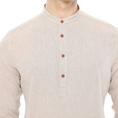 Xact Mens Cotton Linen Grandad Band Collar Tunic Shirt, Long Sleeved, Regular Fit