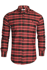 Xact Mens Tartan Plaid Button-Down Check Shirt, Long Sleeved, Regular Fit-Main Image