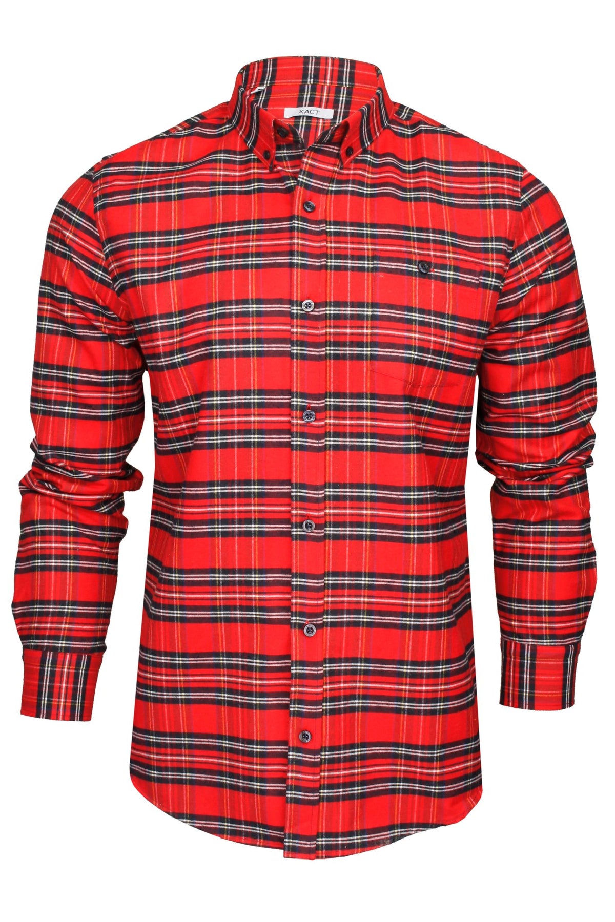 Xact Mens Tartan Plaid Button-Down Check Shirt, Long Sleeved, Regular Fit-Main Image