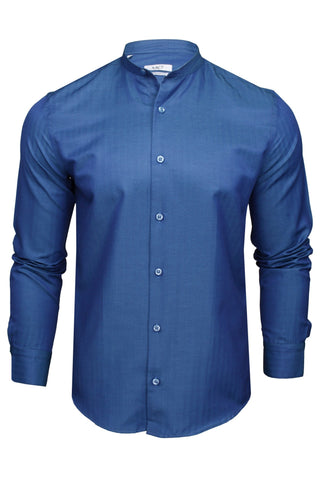 Xact Men's Herringbone Grandad/ Band Collar Shirt, Long Sleeved, Regular Fit-Main Image