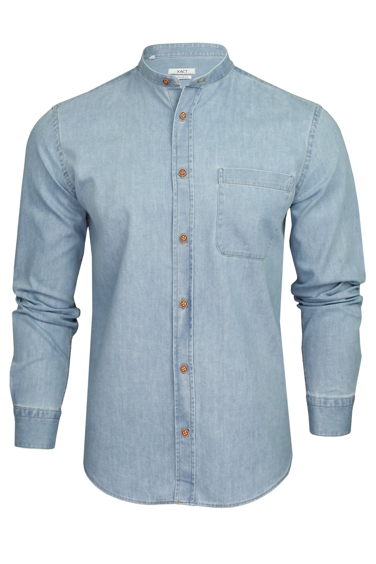 Xact Mens 6.6 oz Denim Band / Grandad Collar Shirt - Long Sleeved-Main Image