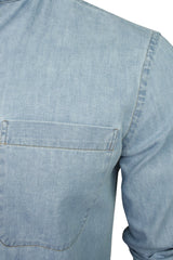 Xact Mens 6.6 oz Denim Band Grandad Collar Shirt, Long Sleeved, Regular Fit-2