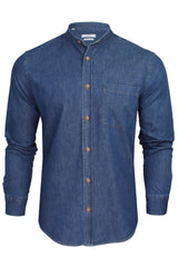 Xact Mens 6.6 oz Denim Band Grandad Collar Shirt, Long Sleeved, Regular Fit-Main Image