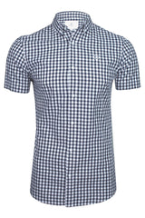 Xact Mens Cotton Gingham Check Shirt, Button-Down Collar, Short Sleeved-Main Image