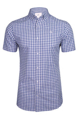 Xact Mens Cotton Gingham Check Shirt, Button-Down Collar, Short Sleeved-2