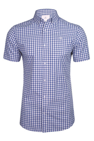 Xact Mens Cotton Gingham Check Shirt, Button-Down Collar, Short Sleeved-Main Image