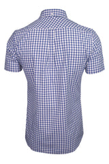 Xact Mens Cotton Gingham Check Shirt, Button-Down Collar, Short Sleeved-3