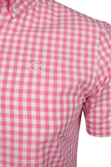 Xact Mens Cotton Gingham Check Shirt, Button-Down Collar, Short Sleeved-2