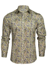 Xact Men's Long Sleeved Paisley Print Shirt, Slim Fit - Mod Retro Partywear, Smart Casual Fashion-Main Image