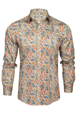 Xact Men's Long Sleeved Paisley Print Shirt, Slim Fit - Mod Retro Partywear, Smart Casual Fashion-Main Image