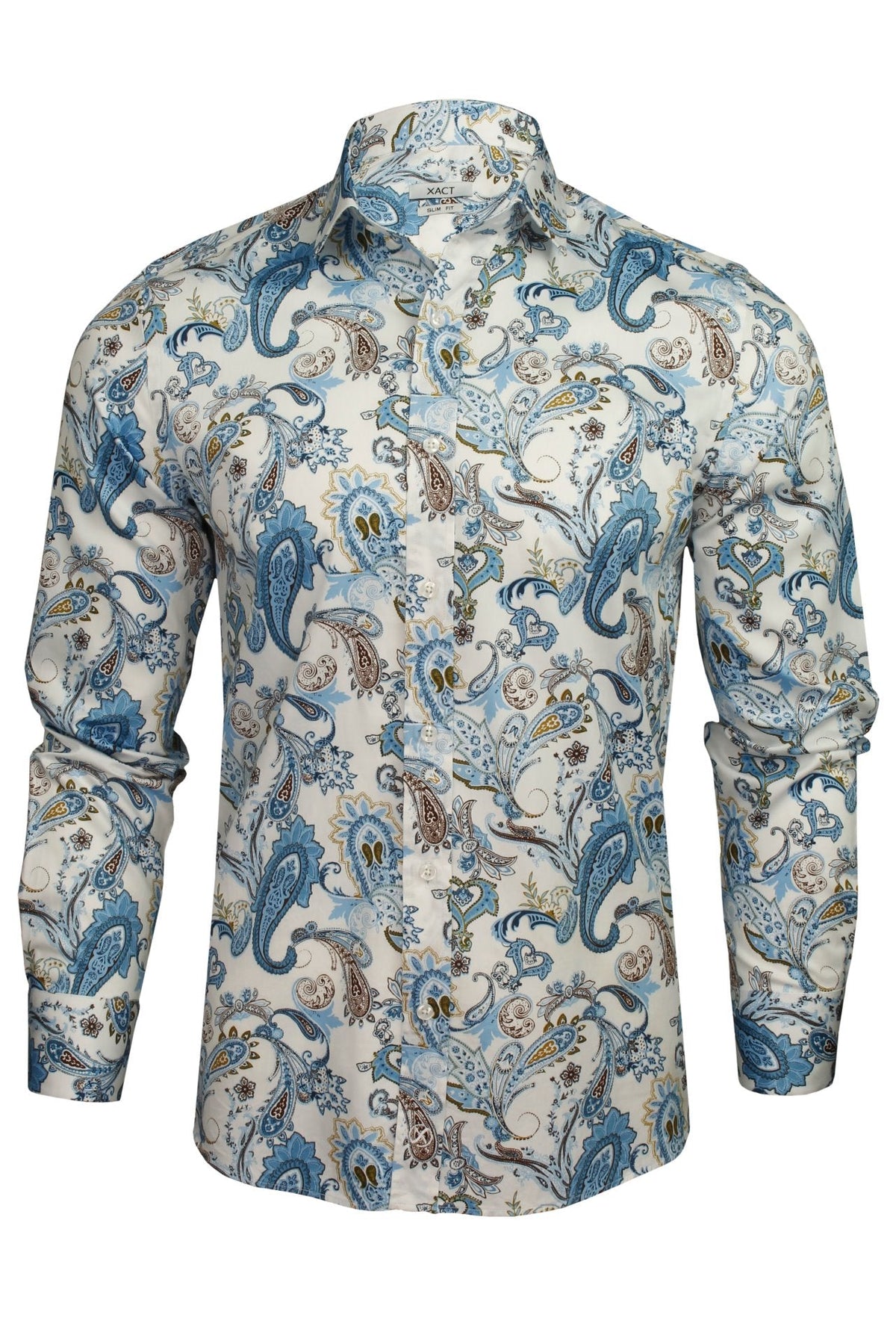 Xact Men's Long Sleeved Paisley Print Shirt, Slim Fit - Mod Retro Partywear, Smart Casual Fashion-Main Image