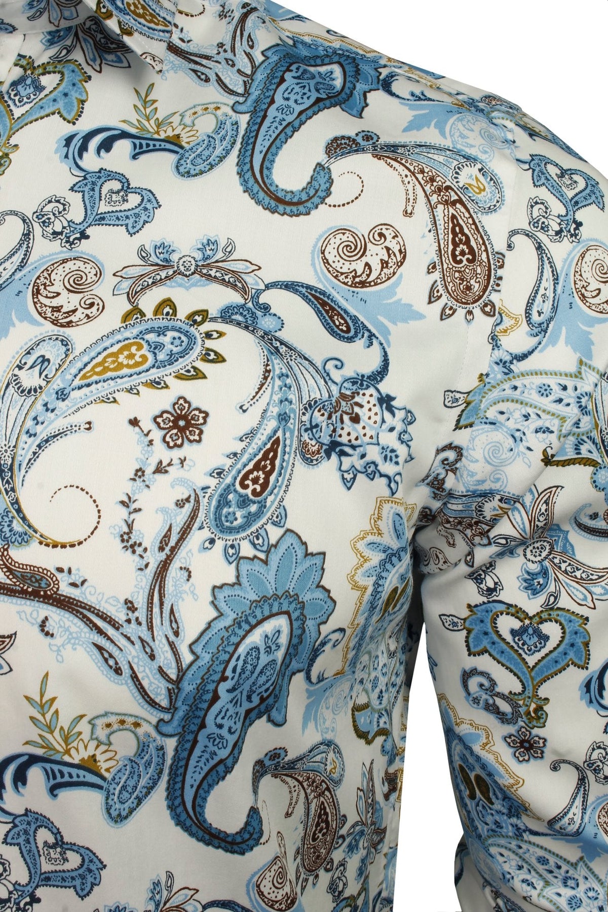 Xact Men's Long Sleeved Paisley Print Shirt, Slim Fit - Mod Retro Partywear, Smart Casual Fashion-2