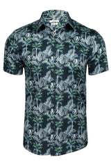 Xact Mens 100% Cotton Hawaiian Palm Tree Shirt, Short Sleeved, Slim Fit-Main Image