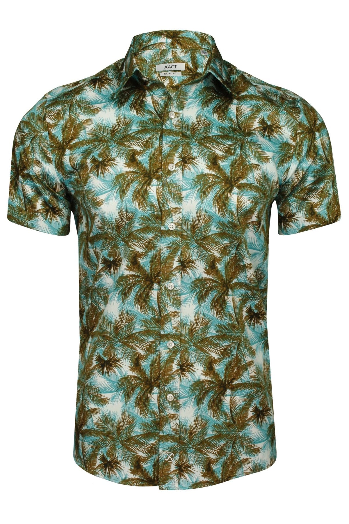 Xact Mens 100% Cotton Hawaiian Palm Tree Shirt, Short Sleeved, Slim Fit-Main Image